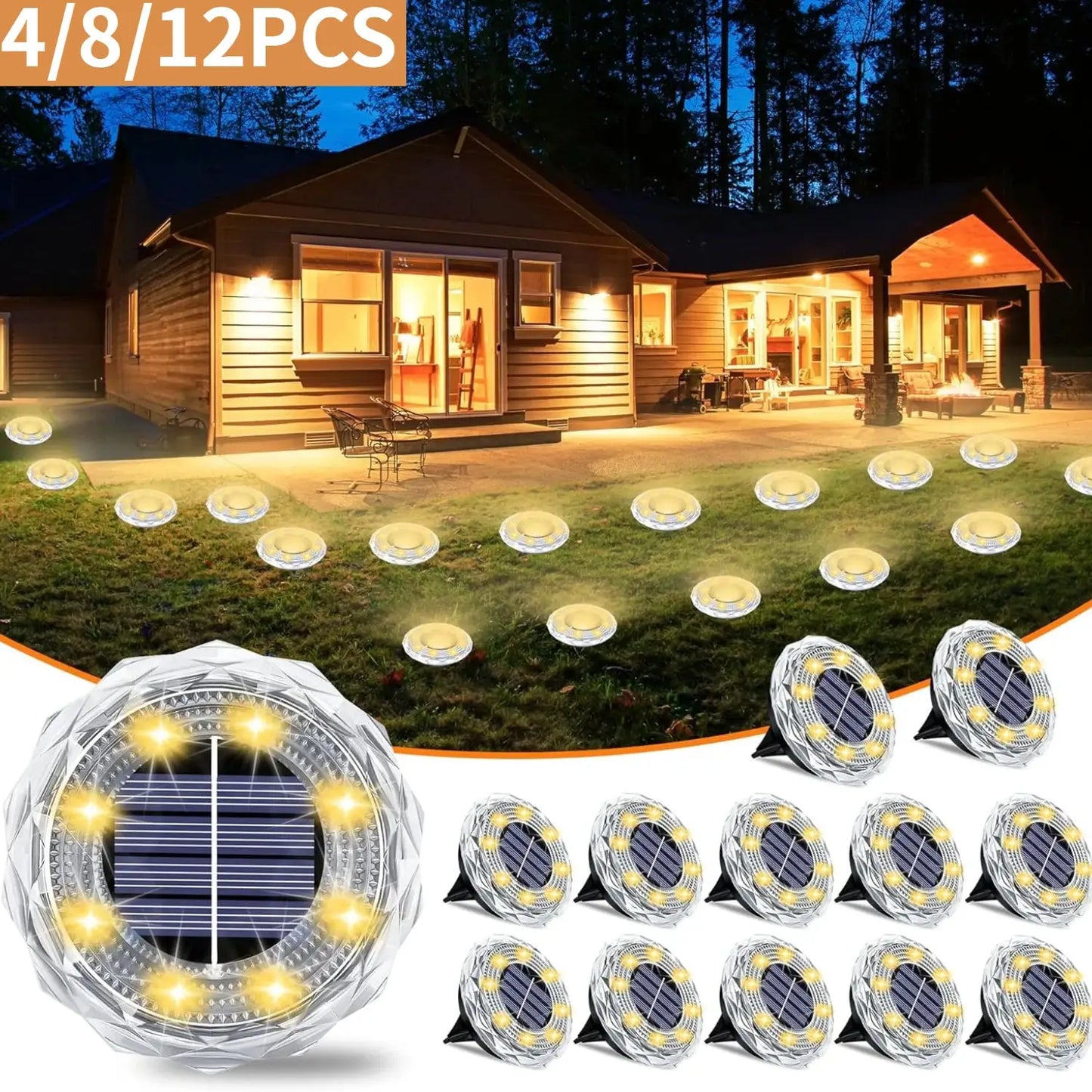 4/8/12PCS Solar Lights Outdoor Waterproof 8 LED Solar Ground Light Warm White Solar Buried Light for Patio Garden Lawn Driveway from PriceLows™
