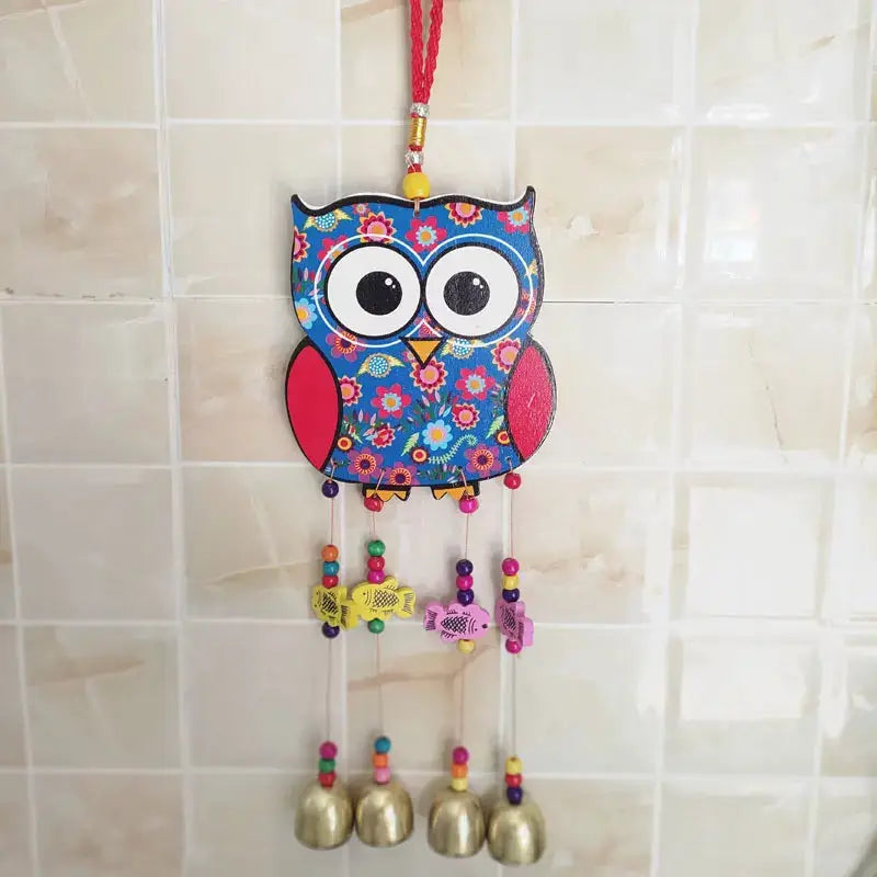 Painted Wooden Wind Chime National Style Peacock And Owl Animal Outdoor Wind Spinner With Bells Home Garden Decoration Ornaments from PriceLows™