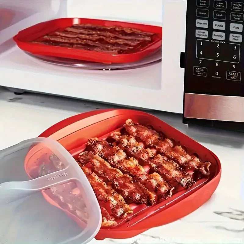 Microwave Bacon Tray | With Splatter Lid | Silicone Nonstick | One Size