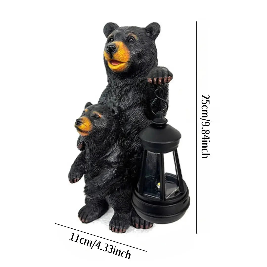 Outdoor Garden Solar Statue Light, Garden Bear Statue with Solar Lantern, Outdoor black bear mother and son lantern decoration from PriceLows™