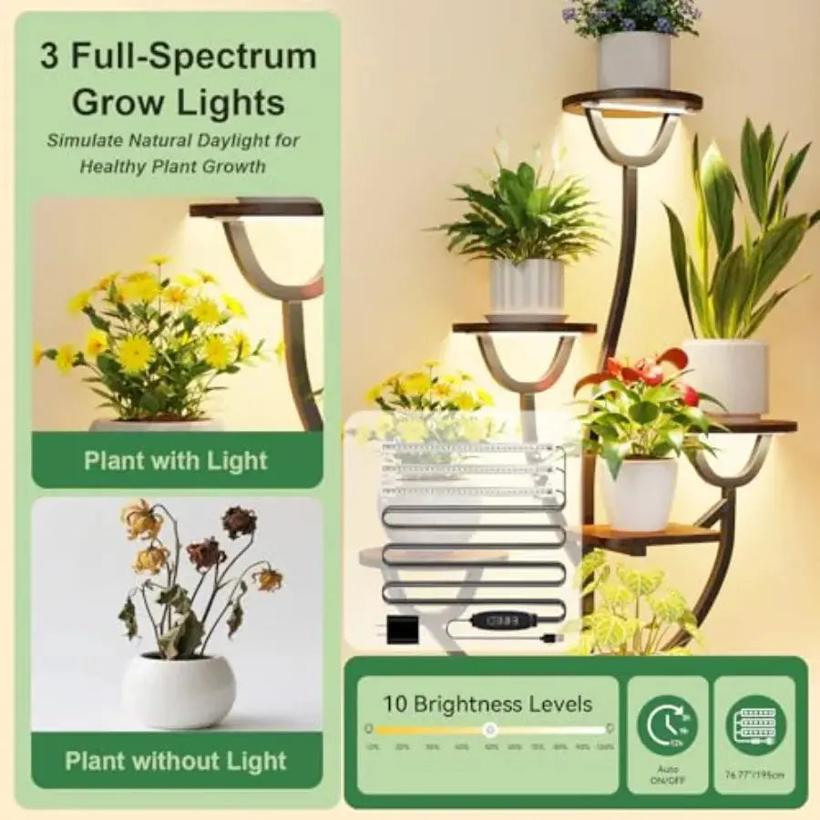 Plant Stand Indoor with Grow Lights - 44.2" Tall Plant Shelf, Lighted Corner Plant Stands for Indoor Growing, 7 Tiered Metal an from PriceLows™