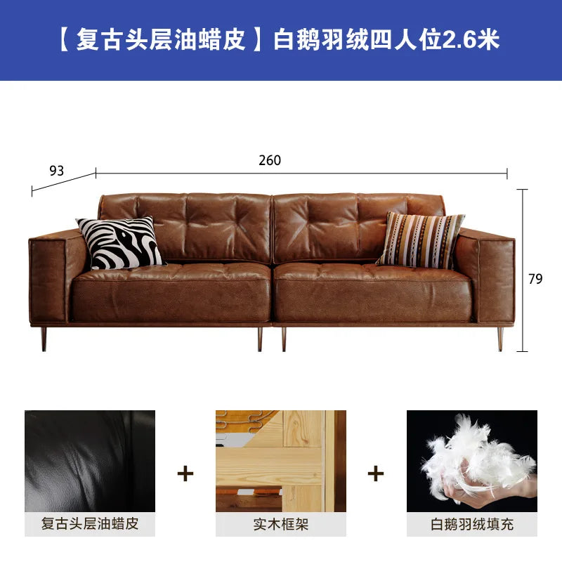 Leather Sofa | Oil Wax Finish | Top Grain Cowhide | Small Living Room