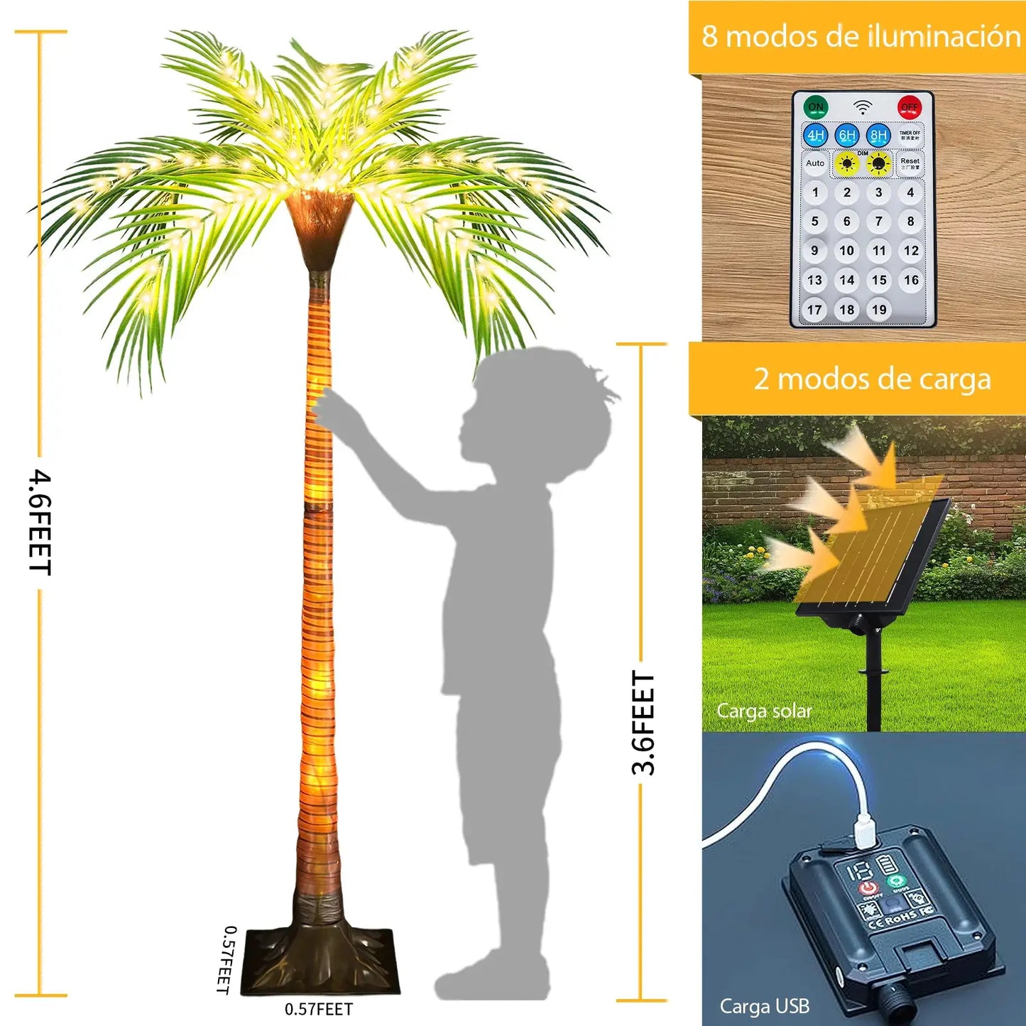 1pc 4.6ft Solar Powered Artificial Palm Tree LED Decorative Tree Lights for Garden Patio Door Tiki Bar Christmas Decoration from PriceLows™