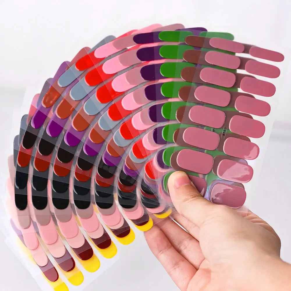 1Pcs Semi-Cured UV Gel Nail Sticker Pure Color Full Cover Waterproof Long-lasting Nail Strips 16Tips DIY Nail Polish Stickers *& from PriceLows™