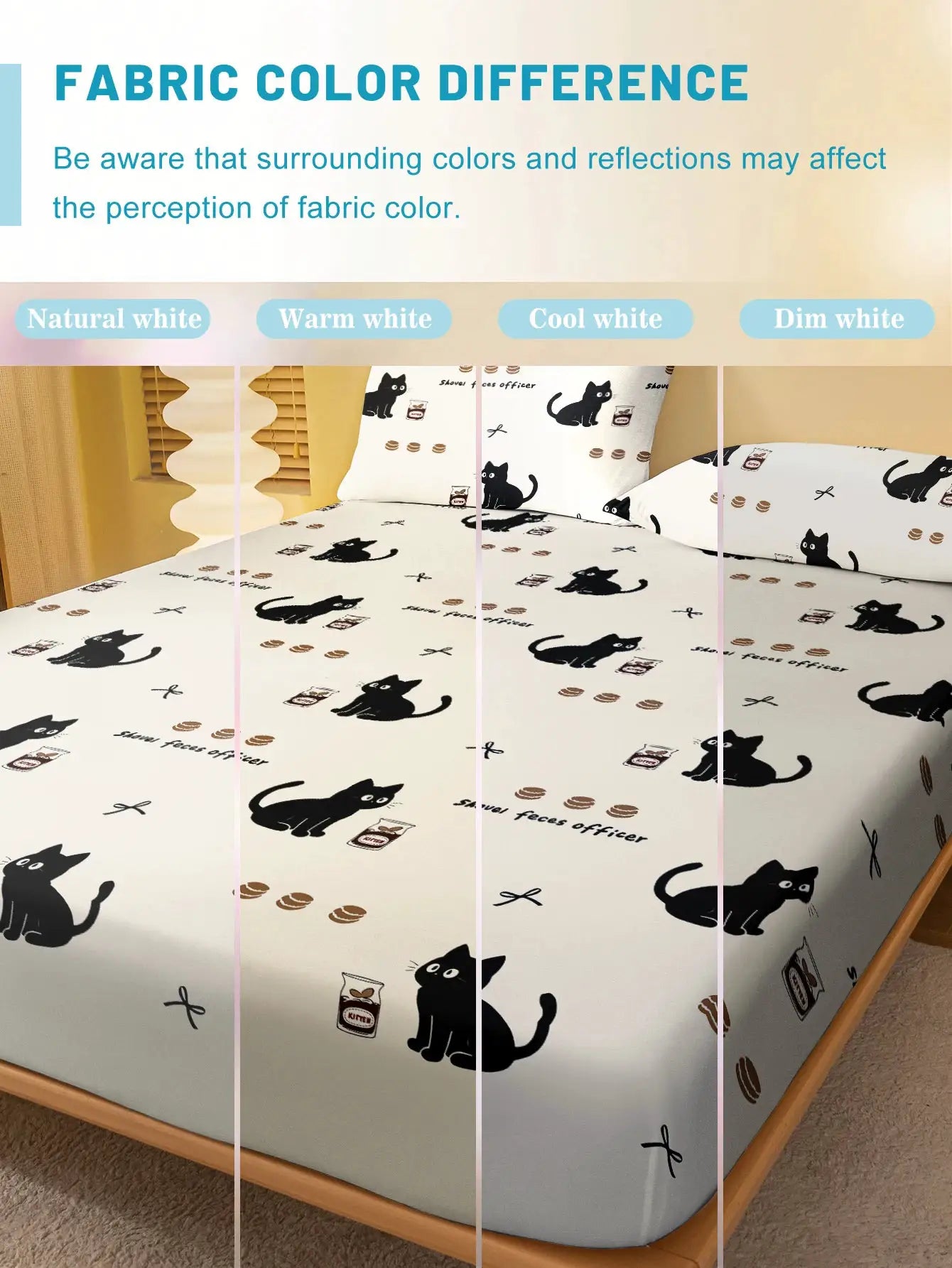 Cute Cat Cartoon Printed Matte Fitted Sheet 1pc Bedroom Bed Cover (Excluding Pillowcases) from PriceLows™