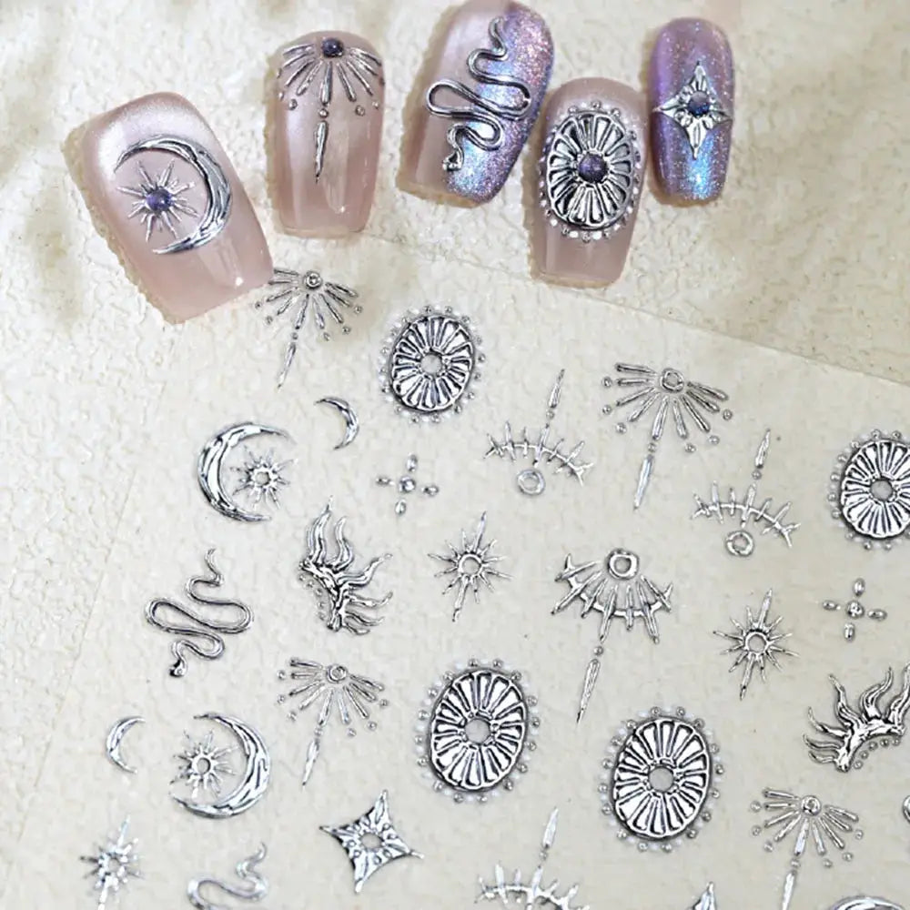 Gold Silver Snake Stars Nail Stickers for Nail Decoation Decals 5D Self-Adhesive Bronzing Stars Moon Totem DIY Supplies Slider from PriceLows™
