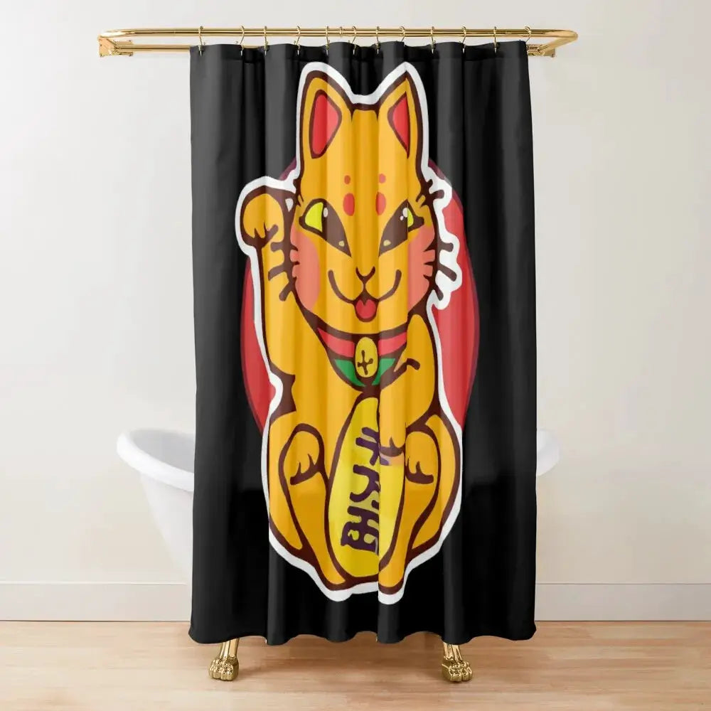Japan Lucky Fortune Cat Shower Curtain Gold Coin Bathroom Decoration With Hook Polyester Fabric Waterproof Shower Curtain Hooks from PriceLows™