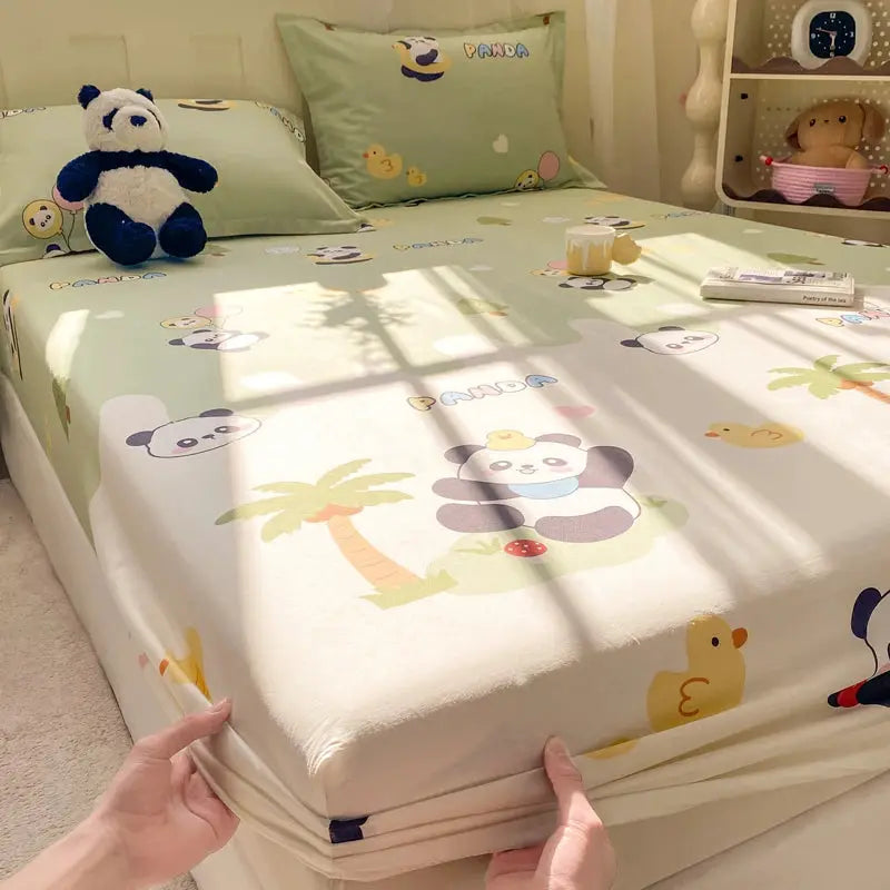 100% Cotton Fitted Sheet, Soft Breathable Cartoon Print Mattress Cover, 25cm Deep Pocket Wrinkle Resistant for 1/2 Person Size from PriceLows™