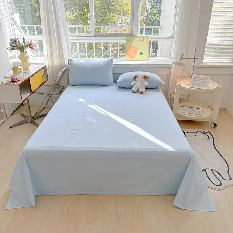 100%Organic Washed Cotton Bed Sheet 3Pcs Basic Percale Weave Soft Breathable Eco-Friendly Kids Adults Flat sheet Pillowcases from PriceLows™