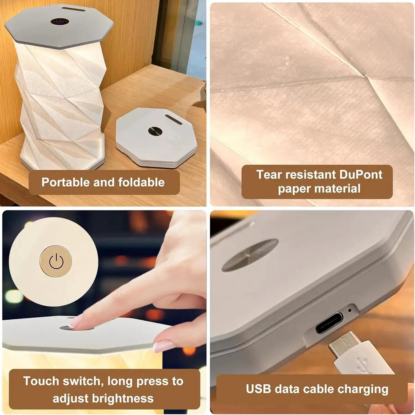 Rotating Foldable Night Light Paper Lantern Portable Atmosphere Light LED Touch Dimmer Bedhead Decoration Gift Table Book Light from PriceLows™