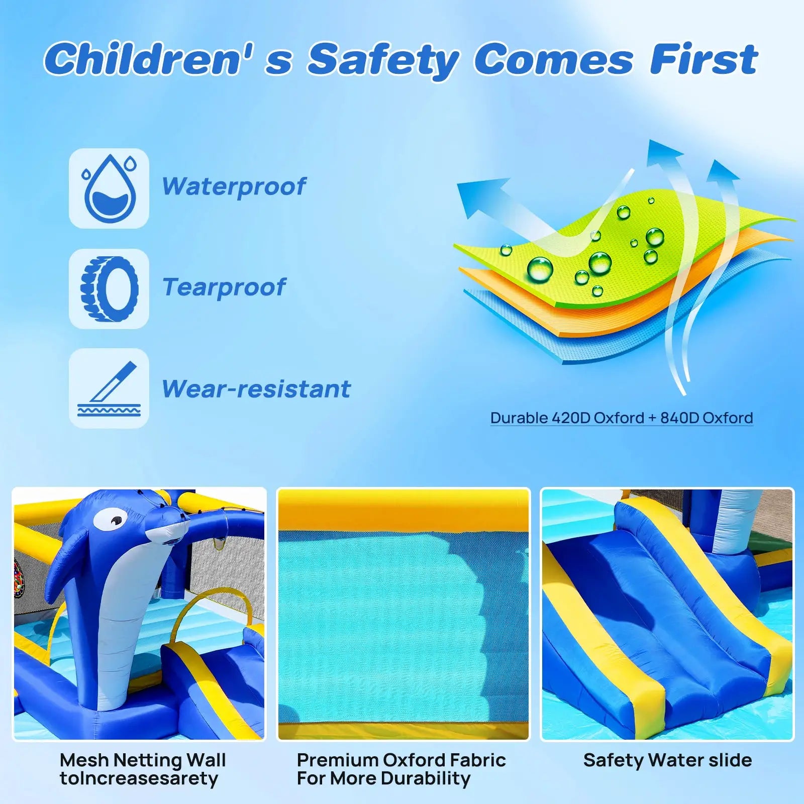 Inflatable Bounce House Wet Dry Water Slide Kids Jumping Castle For Outdoor Backyard with Dolphin sprinkler & Target games from PriceLows™