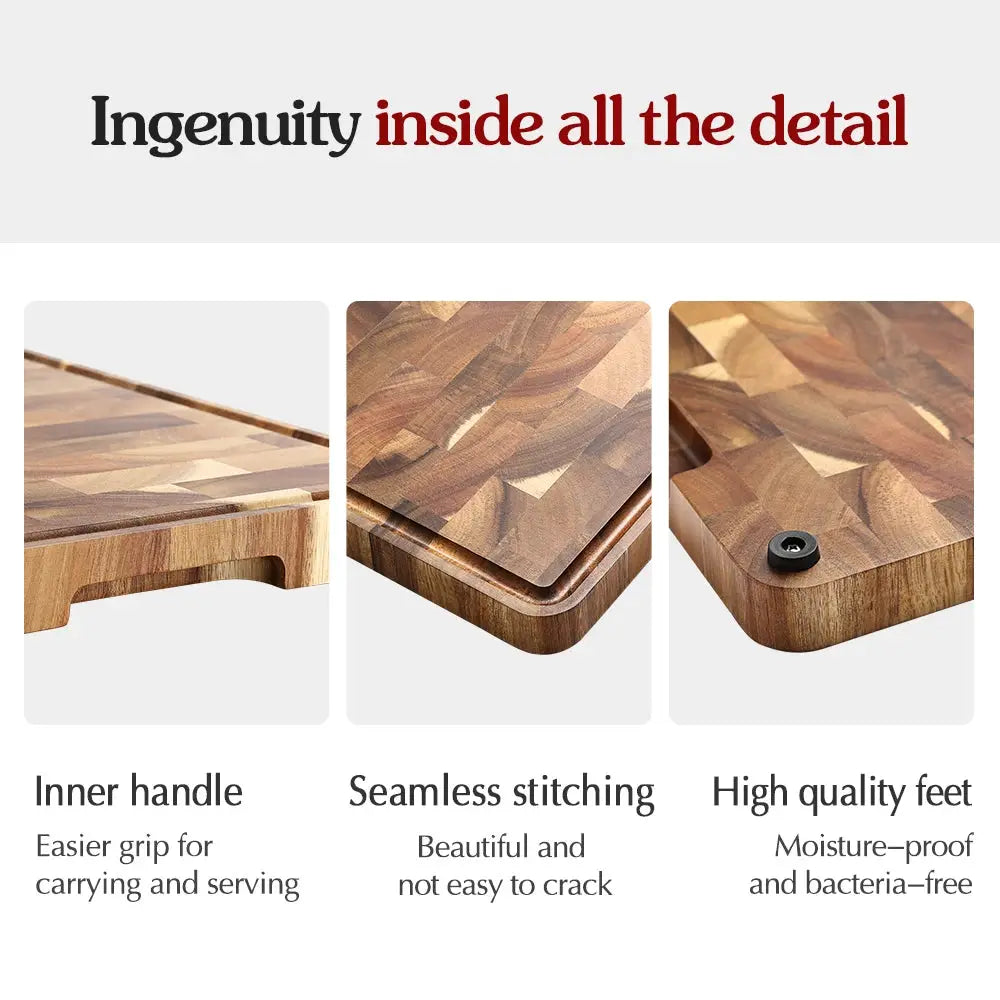Cutting Board | Acacia Wood | Non Slip Base | Large Rectangular