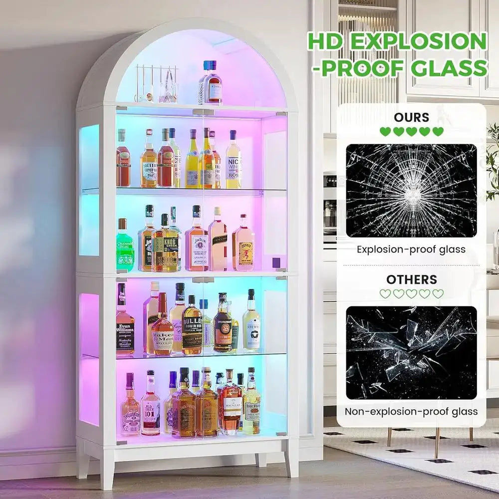 Illuminated Arched Glass Door Bookcase with 9-Cube Storage, 69 Tall, Music-Synced RGB Lights for Living & Bedroom (White) from PriceLows™