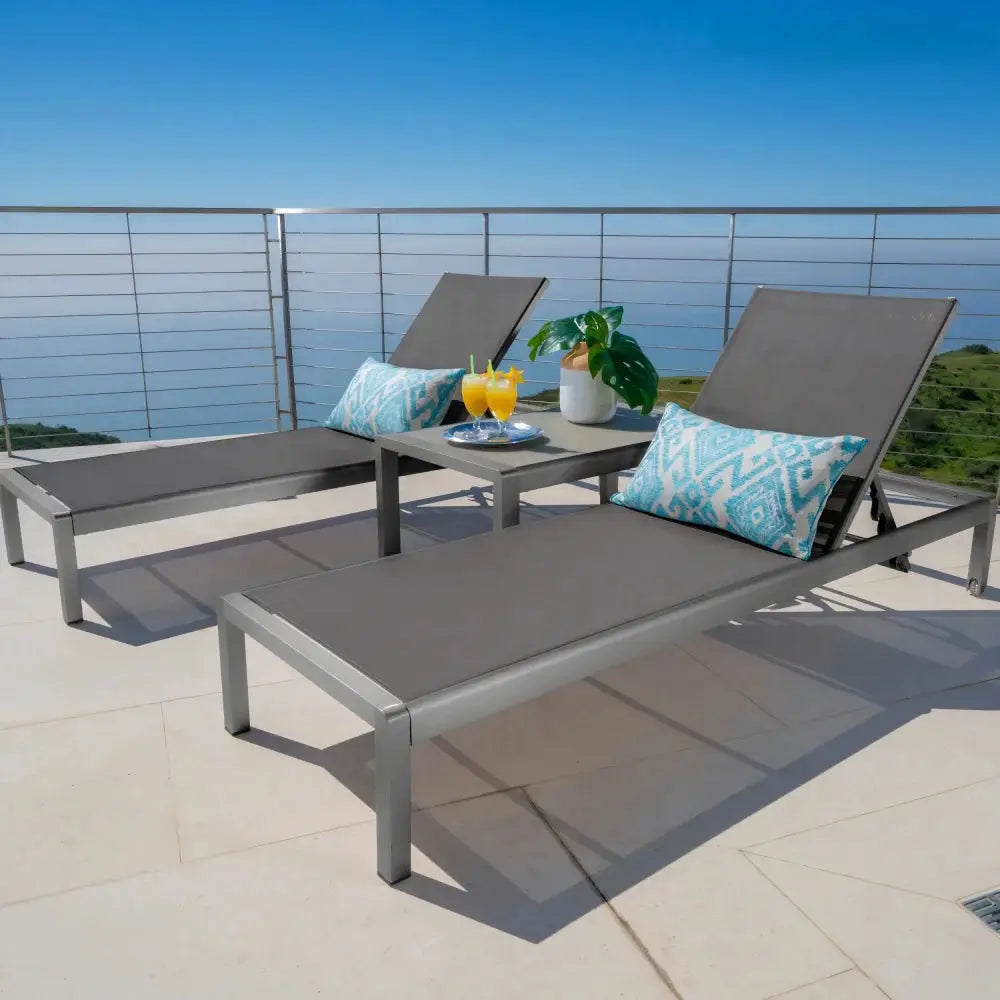 Dark Grey Aluminum Mesh Chaise Lounge 2PCS 400LBS 5 Adjustable Positions Outdoor Patio Pool Sun Lounger from PriceLows™
