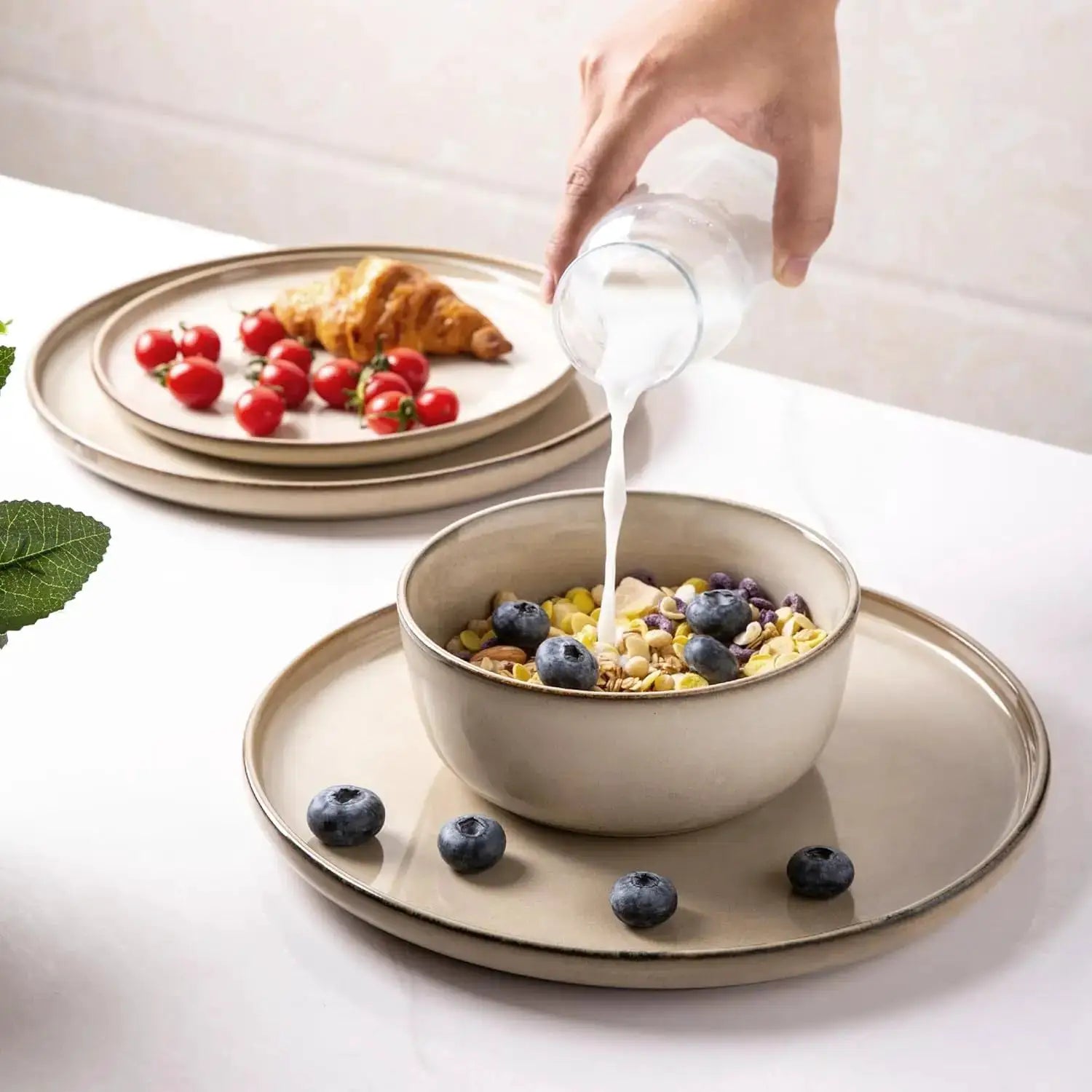 Ceramic Dinnerware Sets for 6, 18 Pieces Stoneware Plates and Bowls Sets, Scratch Resistant Dishes Reactive Glaze-Cappuccino from PriceLows™