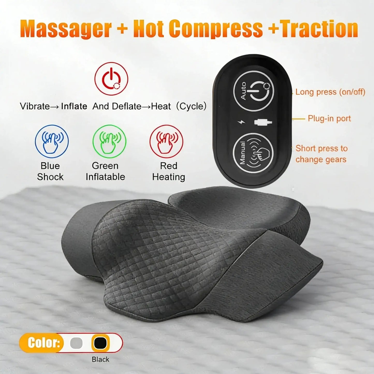 Neck Massager Pillow | Cervical Stretcher | Heating Vibration | One Size