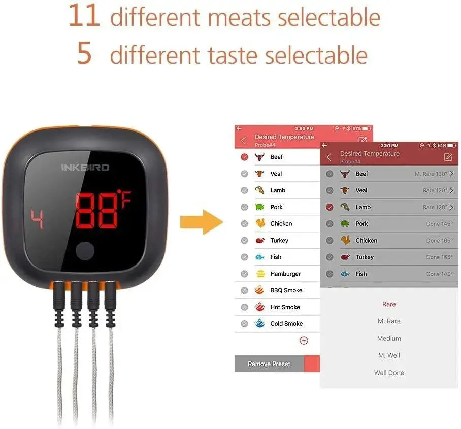 Wireless Bluetooth Meat Thermometer with 4 Probes, 150ft Range, BBQ Grill Smoker Oven Cooking from PriceLows™