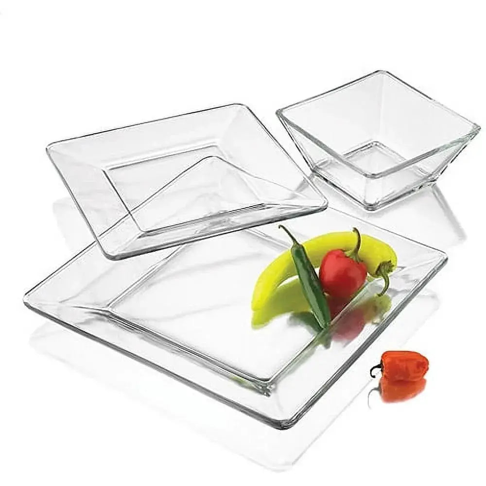 12-Piece Square Clear Glass Dinnerware Set, Elegant and Durable Tableware for Everyday Use, Perfect for Home, Dining Room, Kitchen, or Special Occasions, Includes Plates, Bowls, and Serving Pieces, Microwave and Dishwasher Sa from PriceLows™