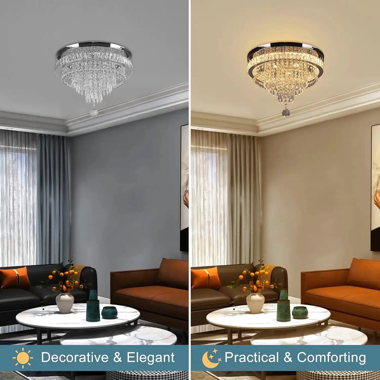 19.7" Modern Crystal Chandelier Ceiling Light LED Chandeliers Flush Mount Ceiling Light Fixture for Bedrooms Living Dining Room from PriceLows™