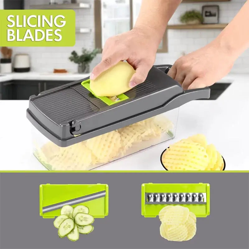 Vegetable Cutter Set | Stainless Steel Blades | Manual Food Slicer Grater