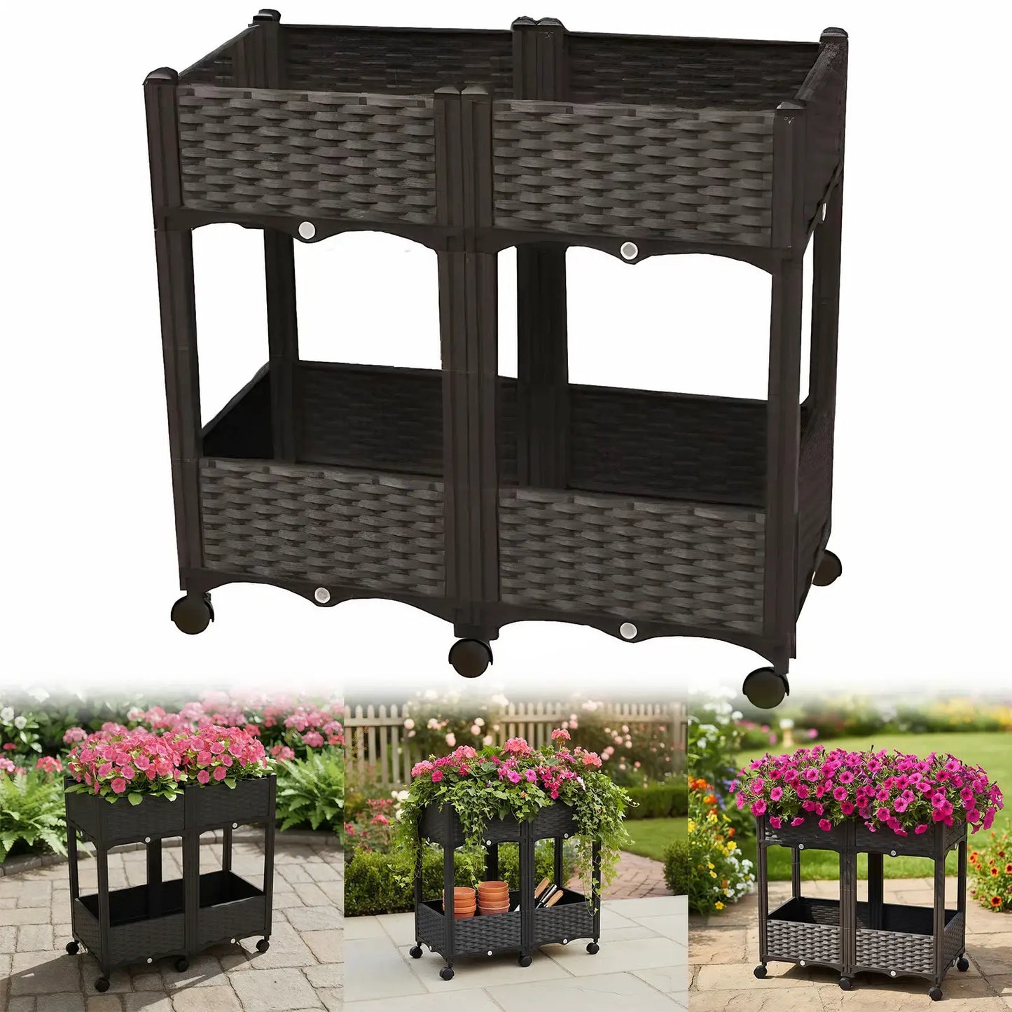 Raised Beds with Wheels Standing Planter Beds for Outdoor Plants Tomato Flower Vegetable Garden from PriceLows™