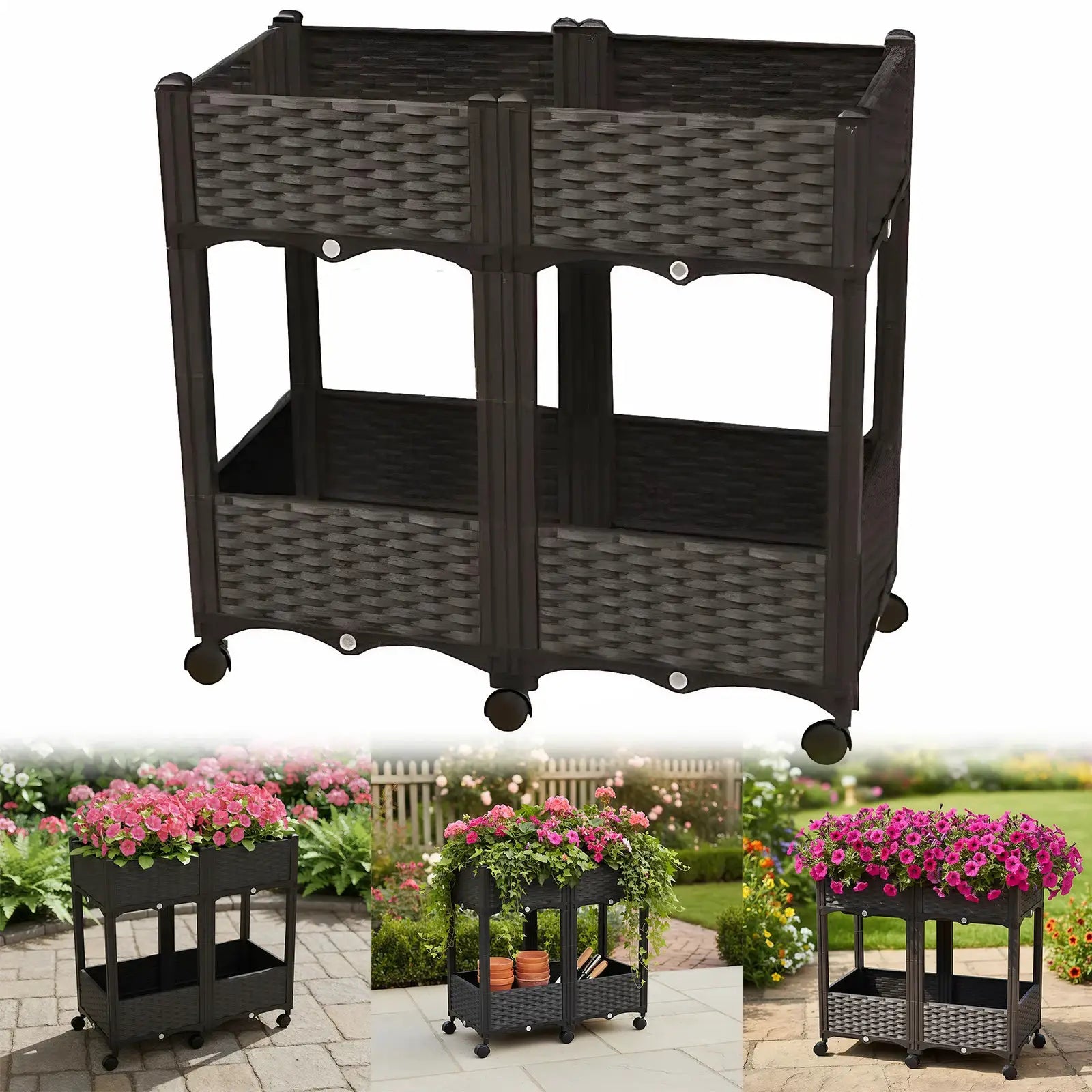 Raised Beds with Wheels Standing Planter Beds for Outdoor Plants Tomato Flower Vegetable Garden from PriceLows™
