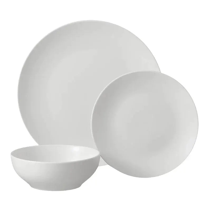 12-Piece White Stoneware Dinnerware Set 4 Dishwasher Microwave Safe Elegant Tableware Bowls Plates Ideal Formal Casual Use from PriceLows™