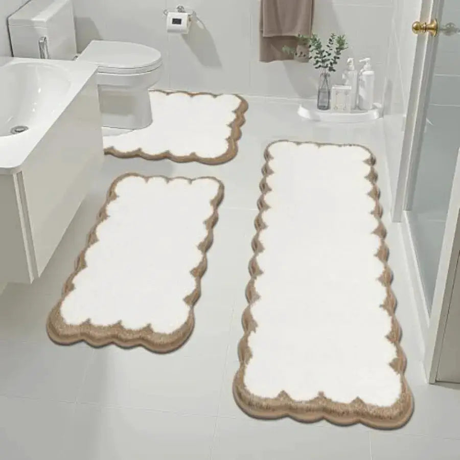 Bathroom Rugs Set 3 Pcs, Scalloped Non Slip Washable Bath Mat with U-Shaped Toilet Rug, Extra Absorbent Quick Dry Soft Plush Sh from PriceLows™