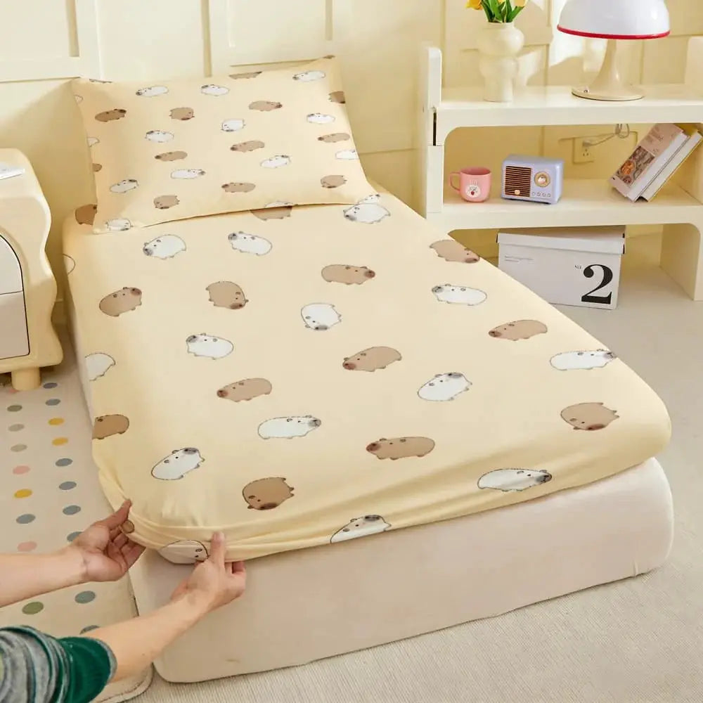 1pc Cute Cartoon Capybara Print Fitted Sheet Deep Pocket Elastic Mattress Cover Single Double Queen King Bedroom Decor from PriceLows™
