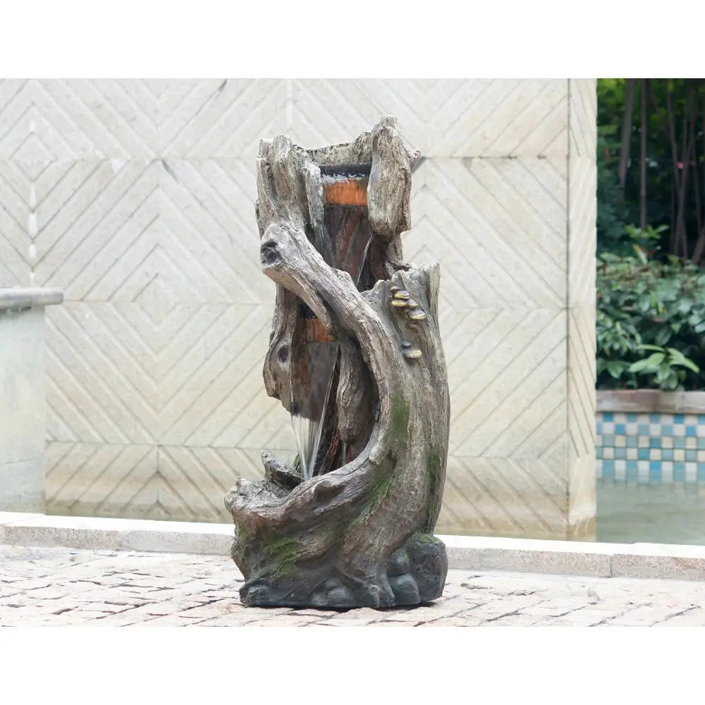 17.5x15.5x39.5" Indoor Outdoor Tree Trunk Fountain, Polyresin Rusitic Floor Standing Waterfall Fountain with Light, Natural from PriceLows™