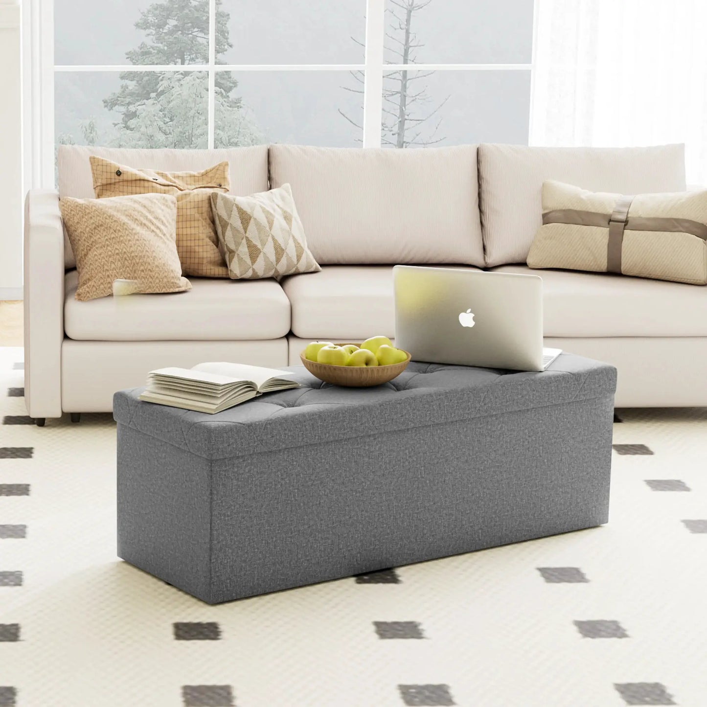 JHK Folding Storage Ottoman Bench Living Room Hidden Storage Footstool Toy Box Bedroom Strong Load-bearing Capacity Stool from PriceLows™