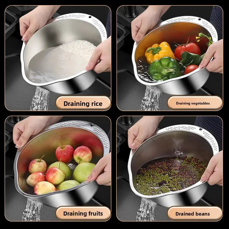Rice Washer Strainer Bowl Stainless Steel 304Rice Washing Bow Rice Sieve Colander Fruit AndVegetable Strainer Kitchen Tools from PriceLows™