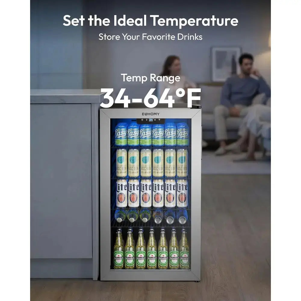 Glass Door Mini Fridge, 128-Can Capacity, Adjustable Shelves for Beverages, Ideal for Home, Bar, Office, Silver from PriceLows™