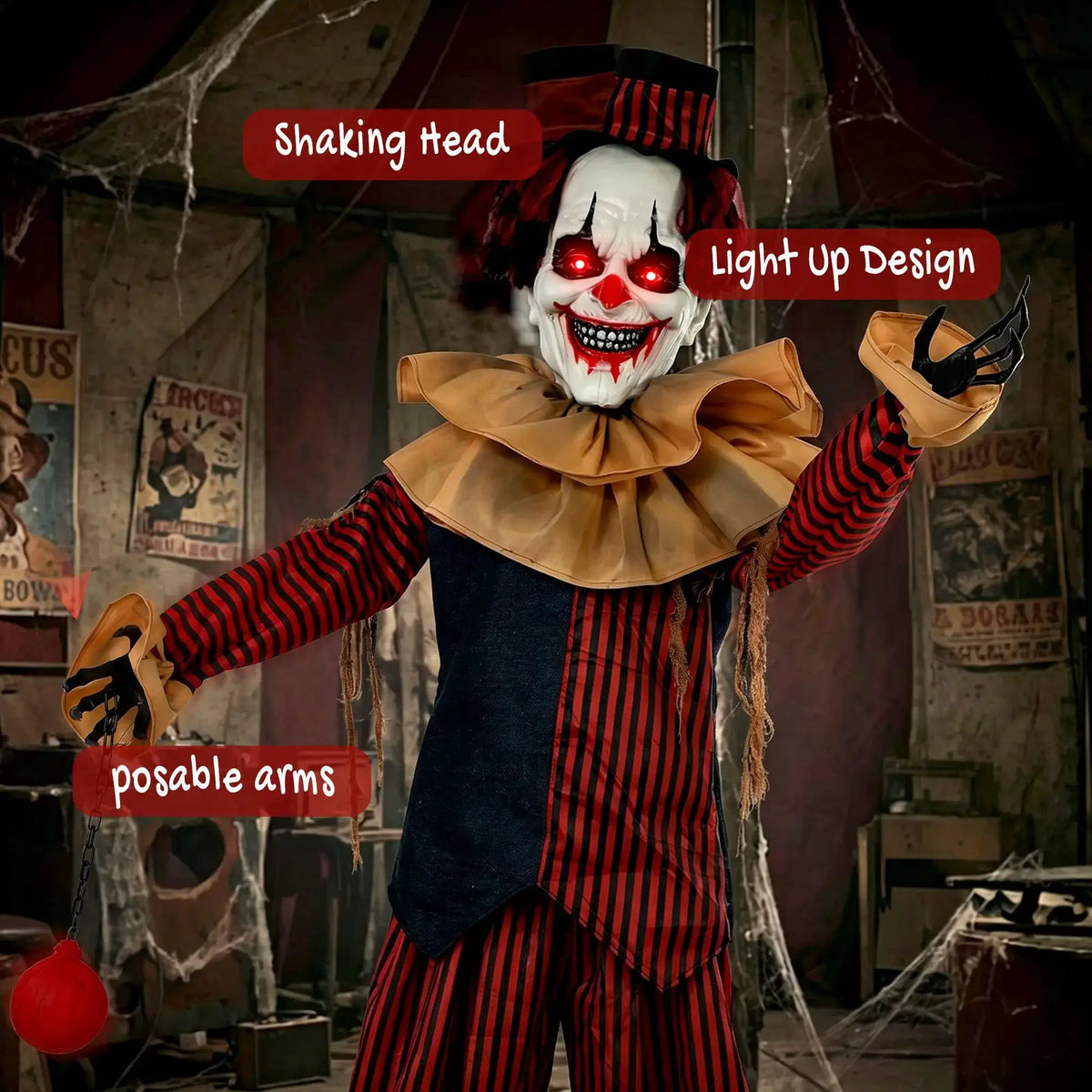 Animated Halloween Clown | Touch Activated | Light Up Eyes | 94 Inch