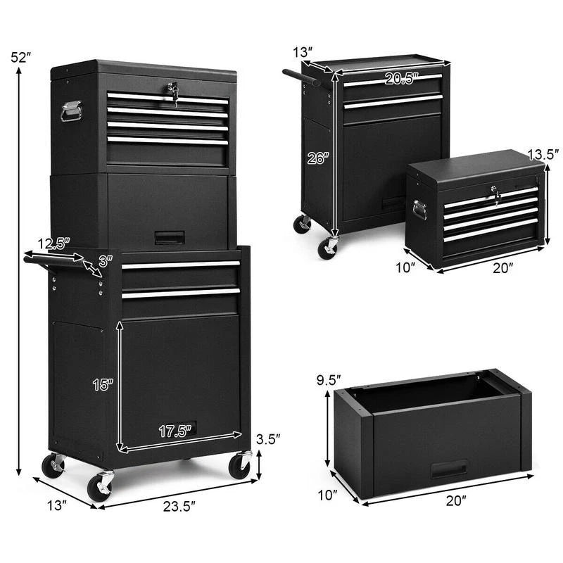 6-Drawer Tool Chest with Heightening Cabinet-Black from PriceLows™