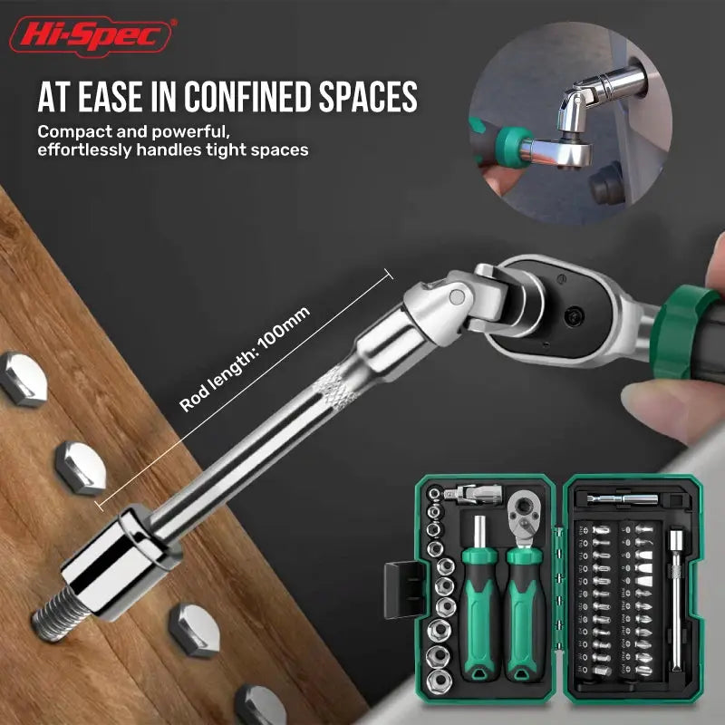 Hi-Spec 1/4" Drive Quick-Release 40 in 1 Ratchet Socket Bit Set Cr-V Steel Phillips/Slotted Screwdrivers for Repair & Hand Tools from PriceLows™