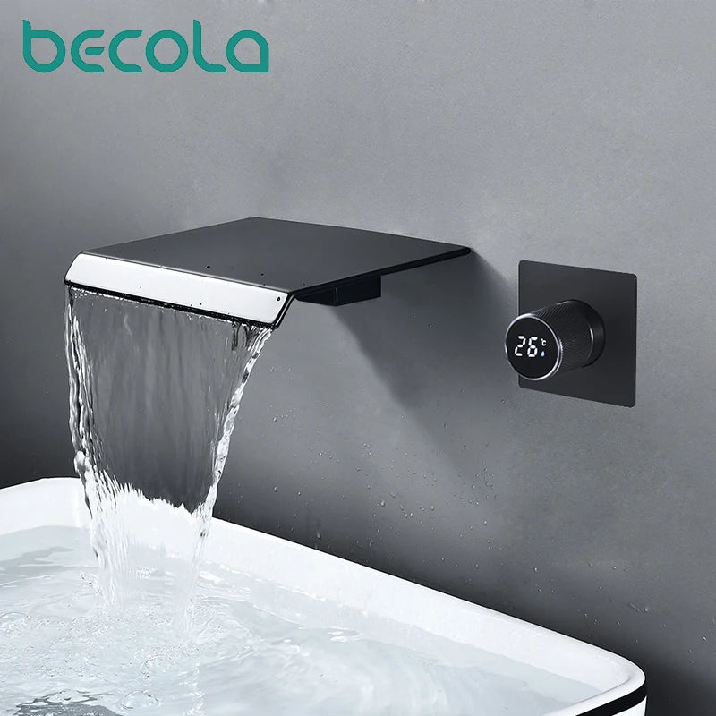 Bathroom Faucet | Led Digital Display | Black Brass | Two Hole