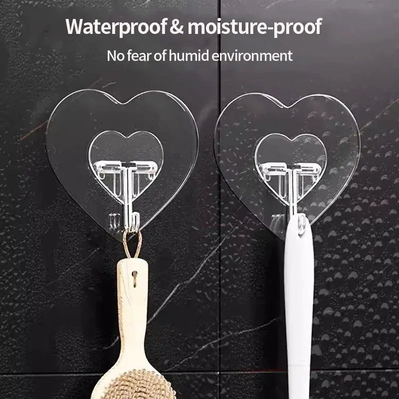 Heart Shape Transparent Hooks Non Punching Plastic Love Hangers Holder Self Adhesive Key Towel Multi-Purpose Hooks Storage Rack from PriceLows™