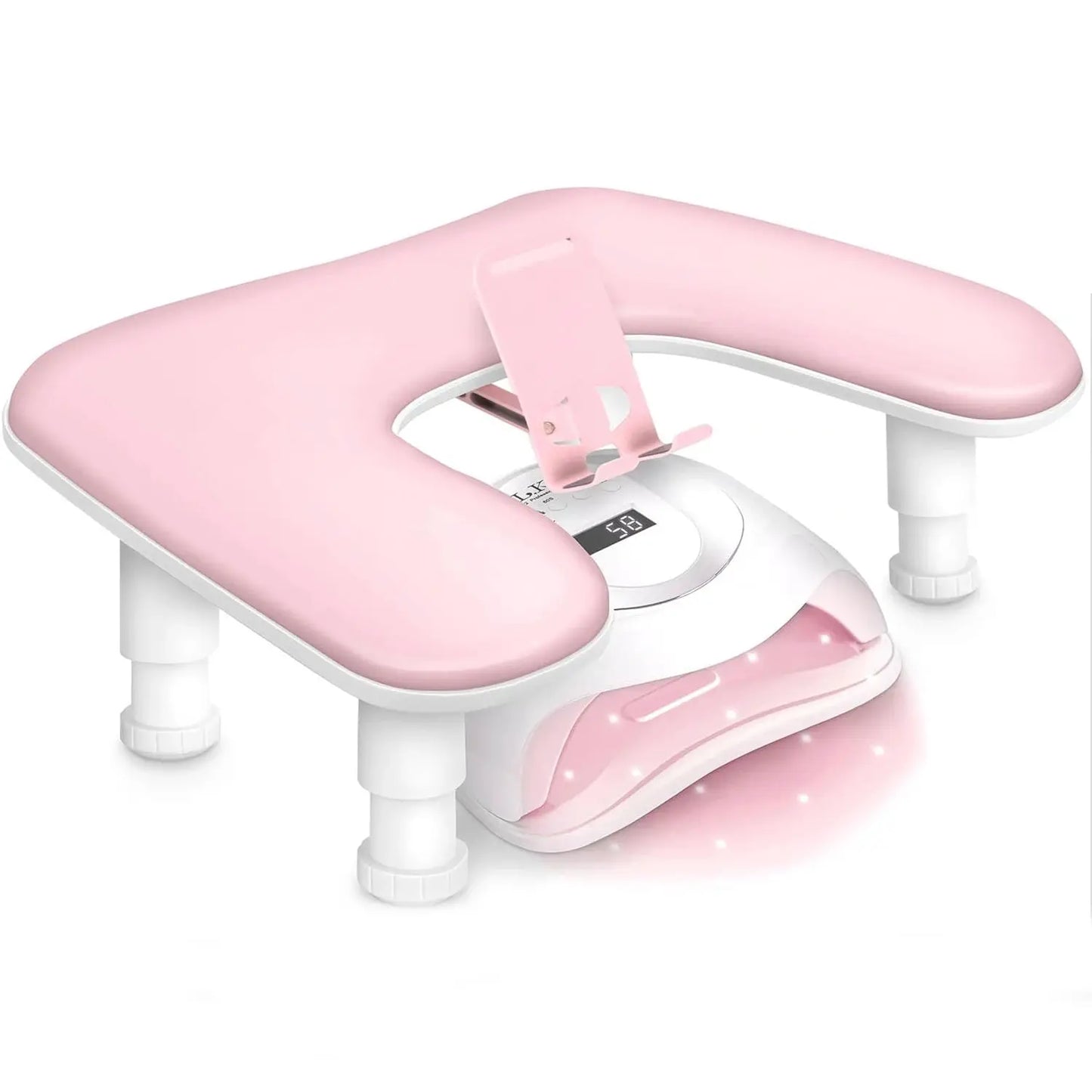 U-Shape Nail Arm Rest | Adjustable Height | PU Leather With Phone Holder