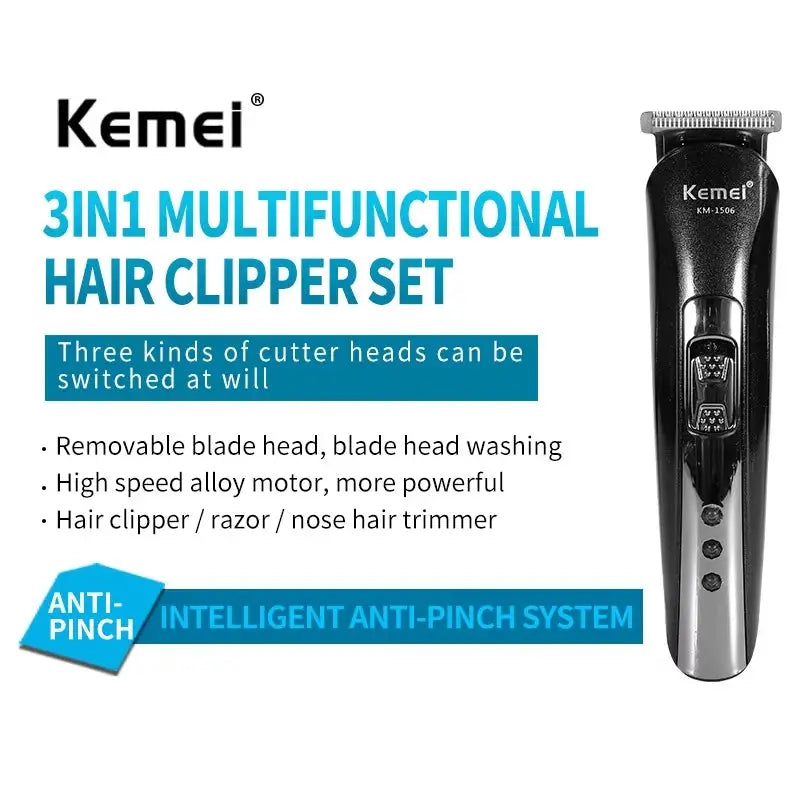 3 In 1 Electric Hair Clipper | USB Charging | Nose Hair Trimmer Shaver | KM-1506