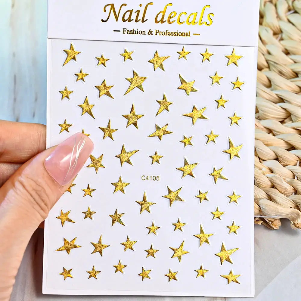 3D Bronzing Laser Silver Irregular Star Nail Decals Metallic Effect Silver Pentagram Nail Decals Adhesive Nail Art Star Stickers from PriceLows™