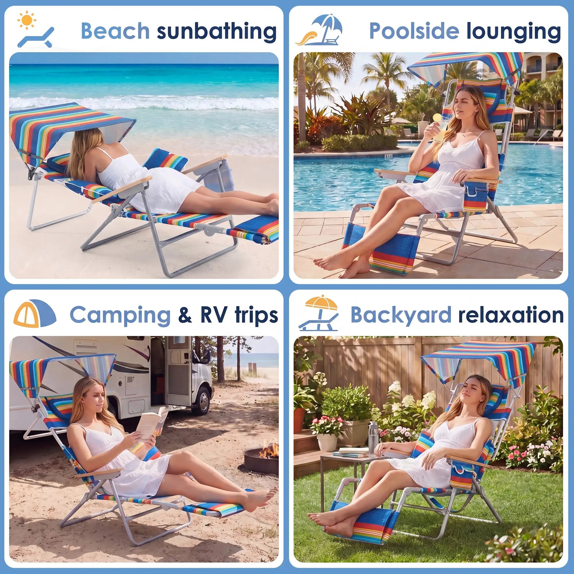 TCGBKAF Backpack Beach Chair with 5-Position Footrest Sunbathing Lounge Chair with Canopy for Pool&Beach&Lawn Double Shoulder Straps Folding Tanning Chair with Face&Arm Hole from PriceLows™