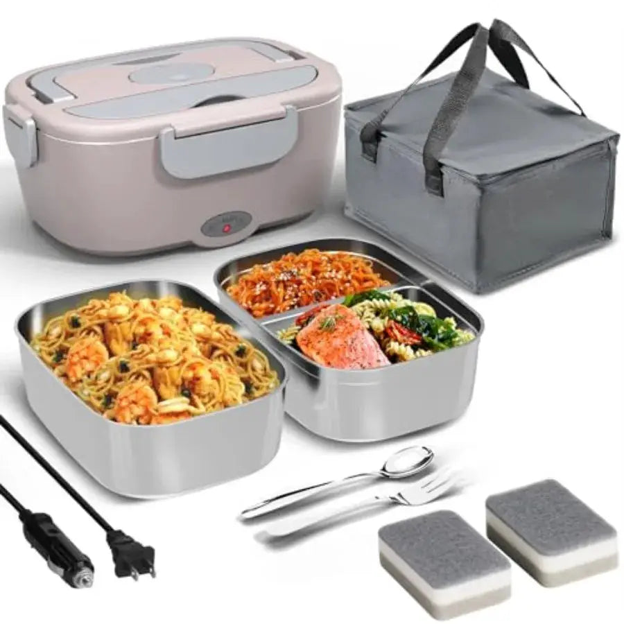 Portable Electric Heated Lunch Warmer Box for Work Stainless Steel Bento Box Adult Plug In Food Heater for Car 12V 24V 110V Sel from PriceLows™