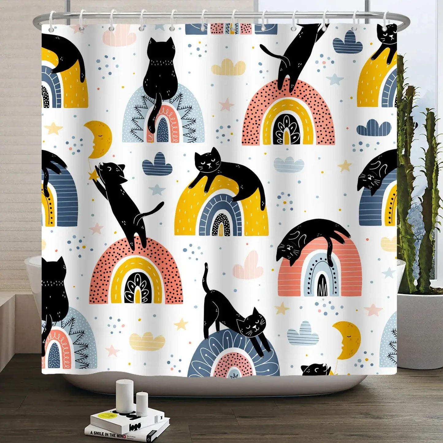 Cartoon Cat Shower Curtain Funny Animal Cute Cat Dog Kids Print Waterproof Bath Bathroom Shower Curtains Decoration with Hooks from PriceLows™