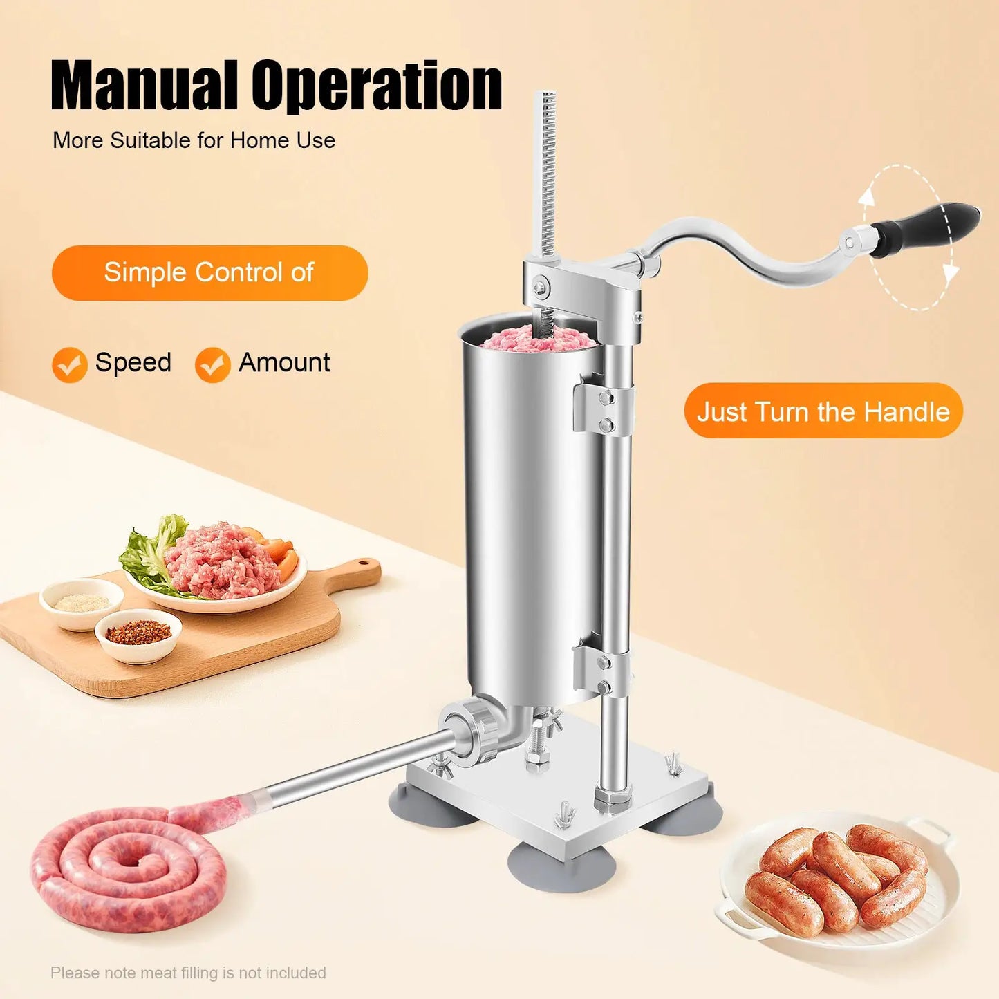 3L/6lbs Manual Sausage Stuffer, Home Use Vertical Sausage Filler Machine with 6 Different Inner Diameter Tubes from PriceLows™