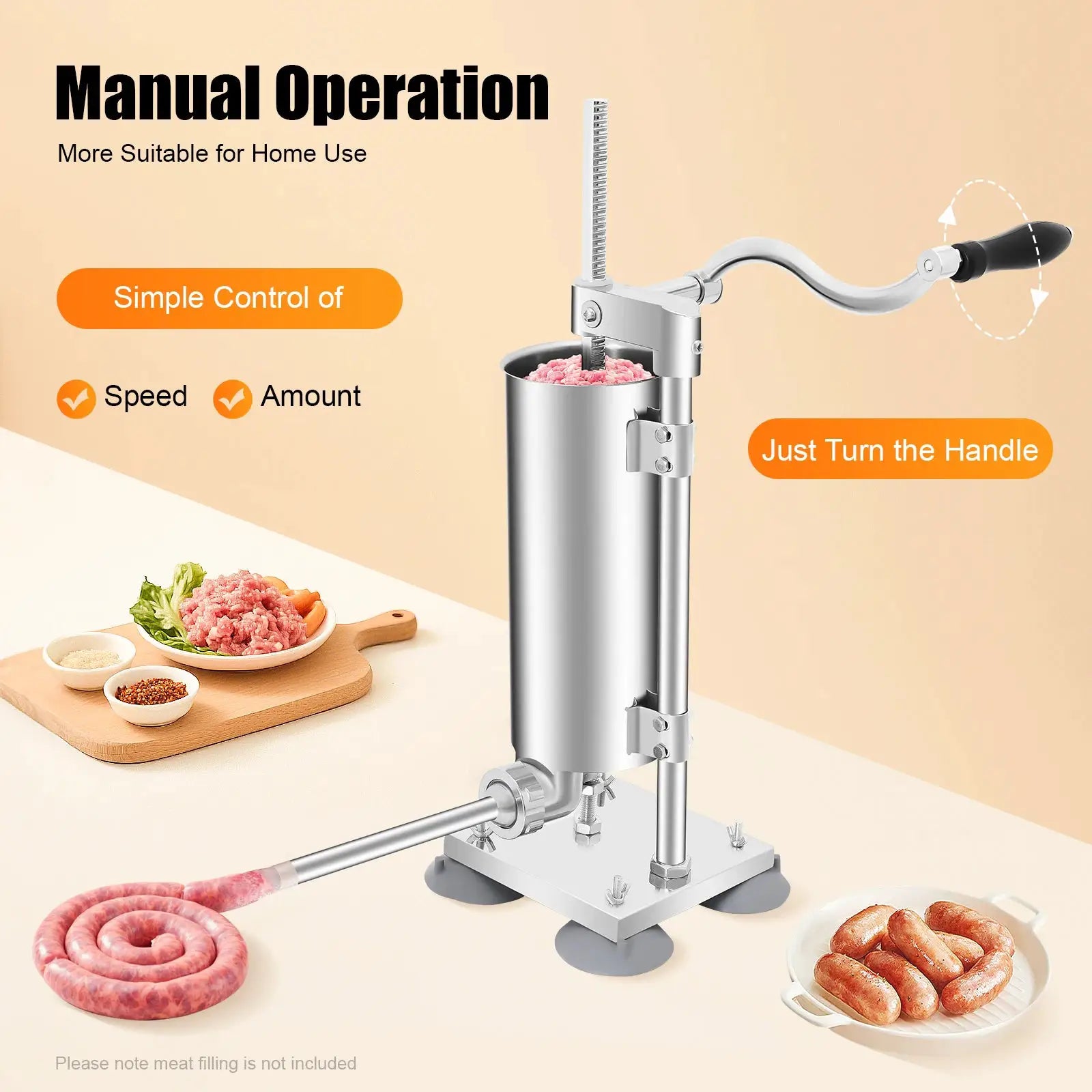 3L/6lbs Manual Sausage Stuffer, Home Use Vertical Sausage Filler Machine with 6 Different Inner Diameter Tubes from PriceLows™