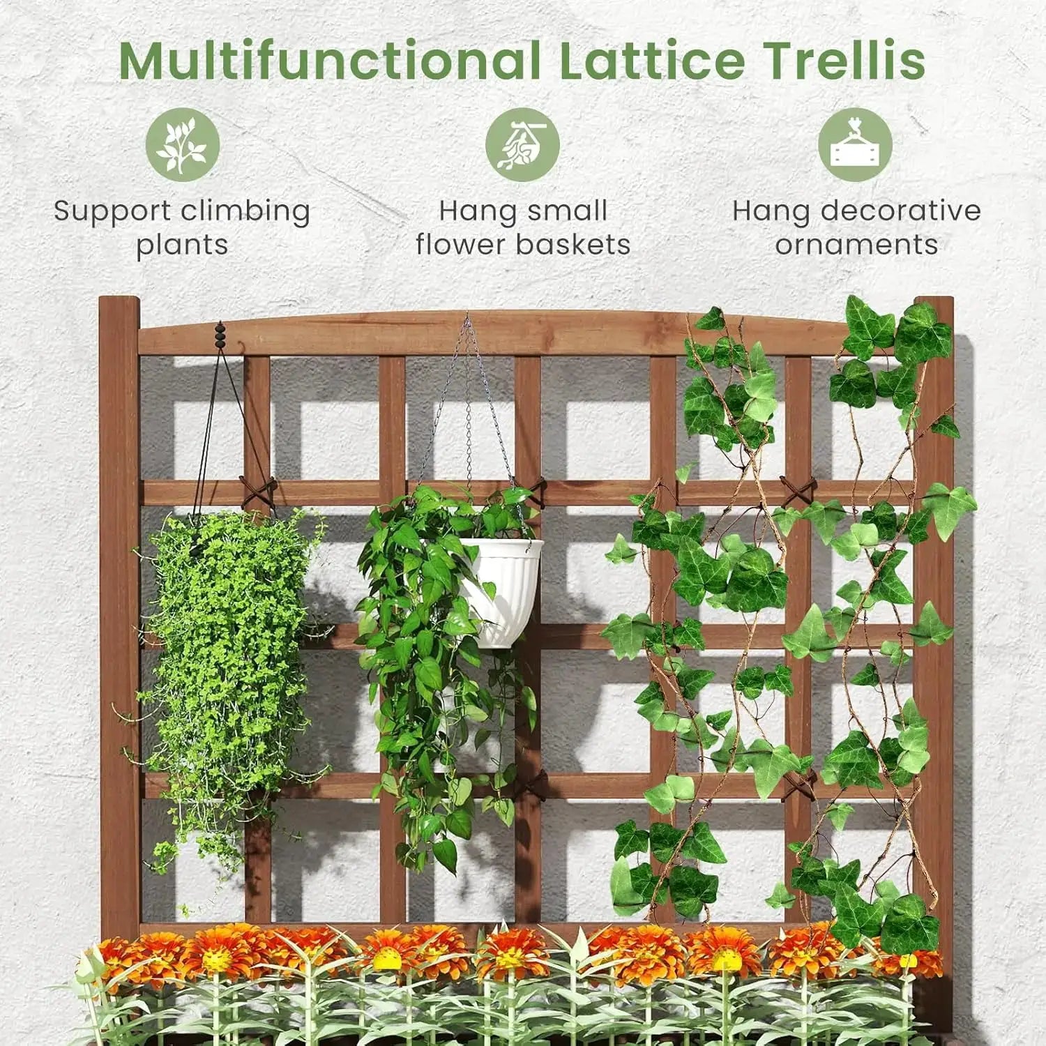 Outdoor Raised Garden Bed, Garden Planter Box with Lattice Trellis, Legs & Drainage Hole, 2-Tier Standing Elevated Plant from PriceLows™