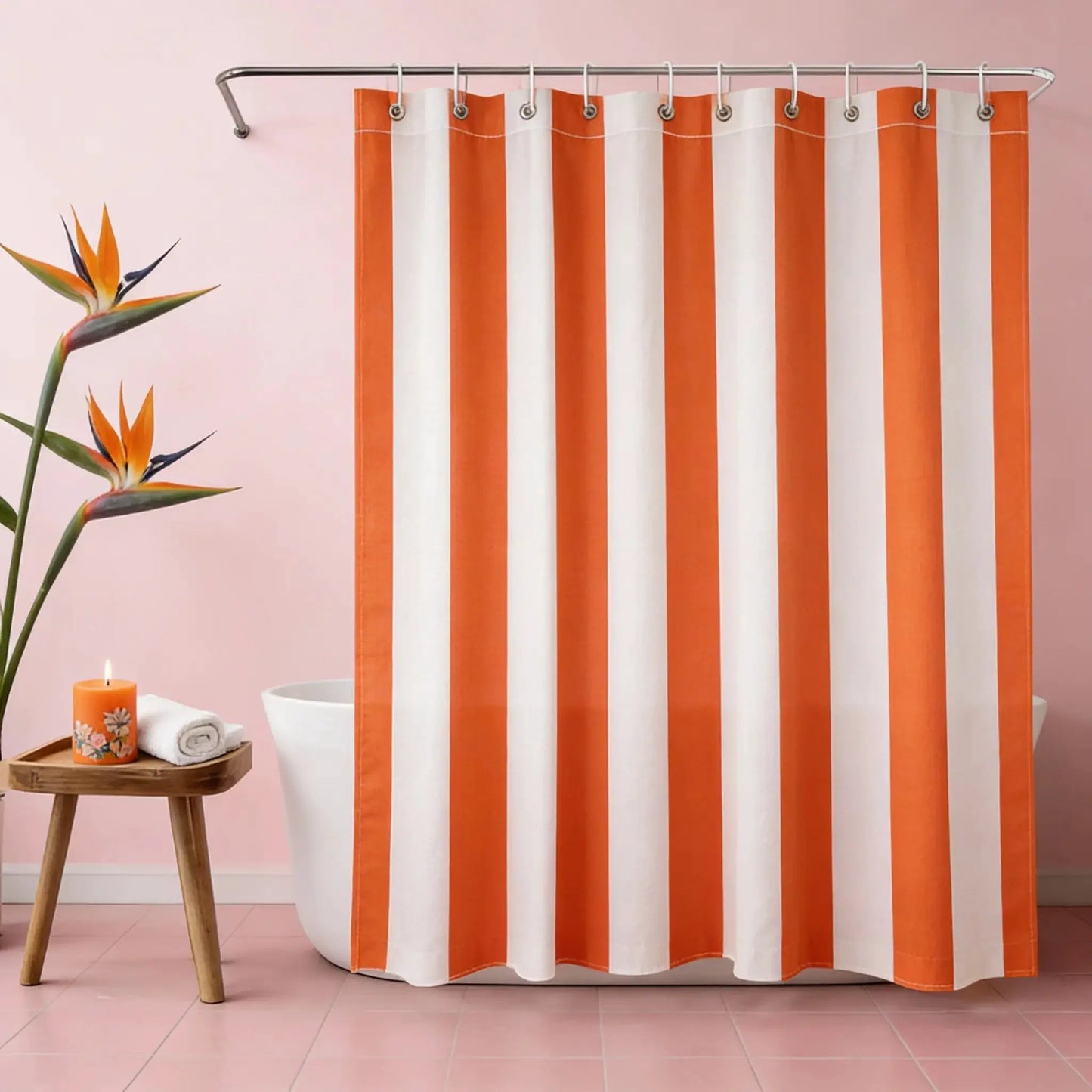 Pink and Orange Shower Curtain Abstract Bohemian Fabric Shower Curtain with 12 Hooks Waterproof Bathroom Decoration from PriceLows™