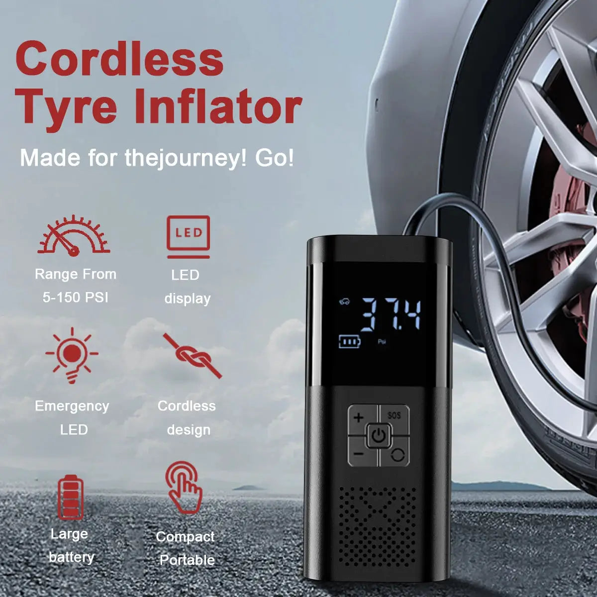 Car Air Pump | Cordless 12V | With Pressure Gauge | Portable Mini Tyre Inflator