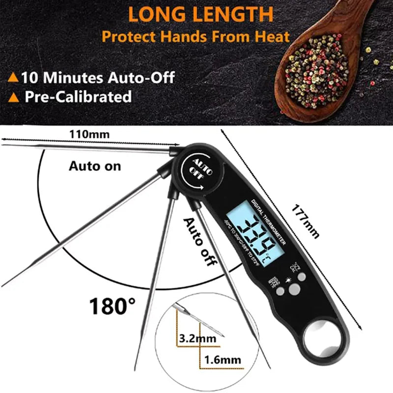 Digital Thermometer | Folding Probe | Portable Kitchen Use | Meat Milk Food